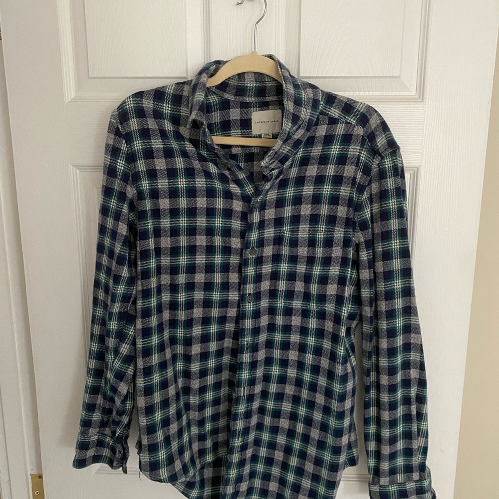 Men's Plaid Shirt - Blue and Green